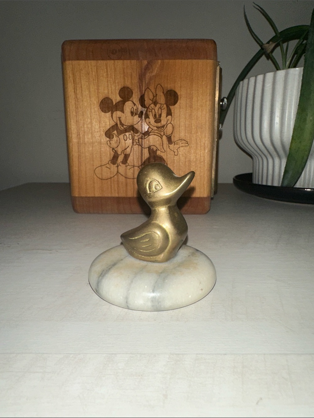 Brass Duck Figurine on Marble Base